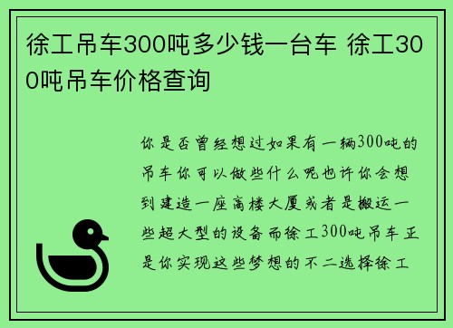 徐工吊车300吨多少钱一台车 徐工300吨吊车价格查询