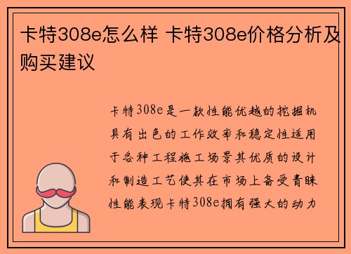 卡特308e怎么样 卡特308e价格分析及购买建议